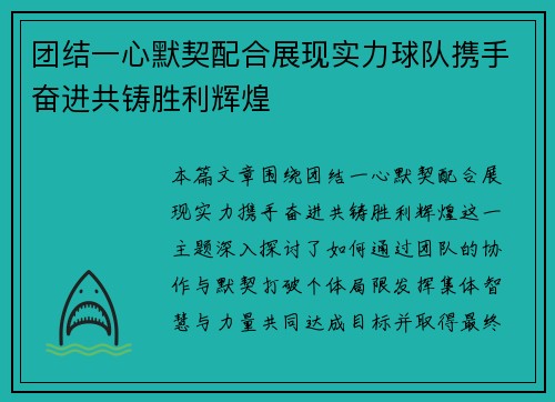 团结一心默契配合展现实力球队携手奋进共铸胜利辉煌