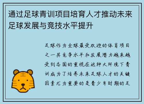 通过足球青训项目培育人才推动未来足球发展与竞技水平提升
