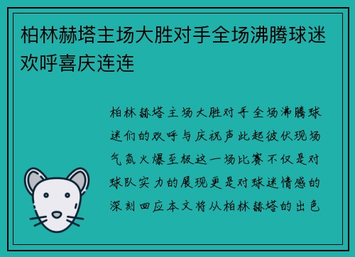 柏林赫塔主场大胜对手全场沸腾球迷欢呼喜庆连连